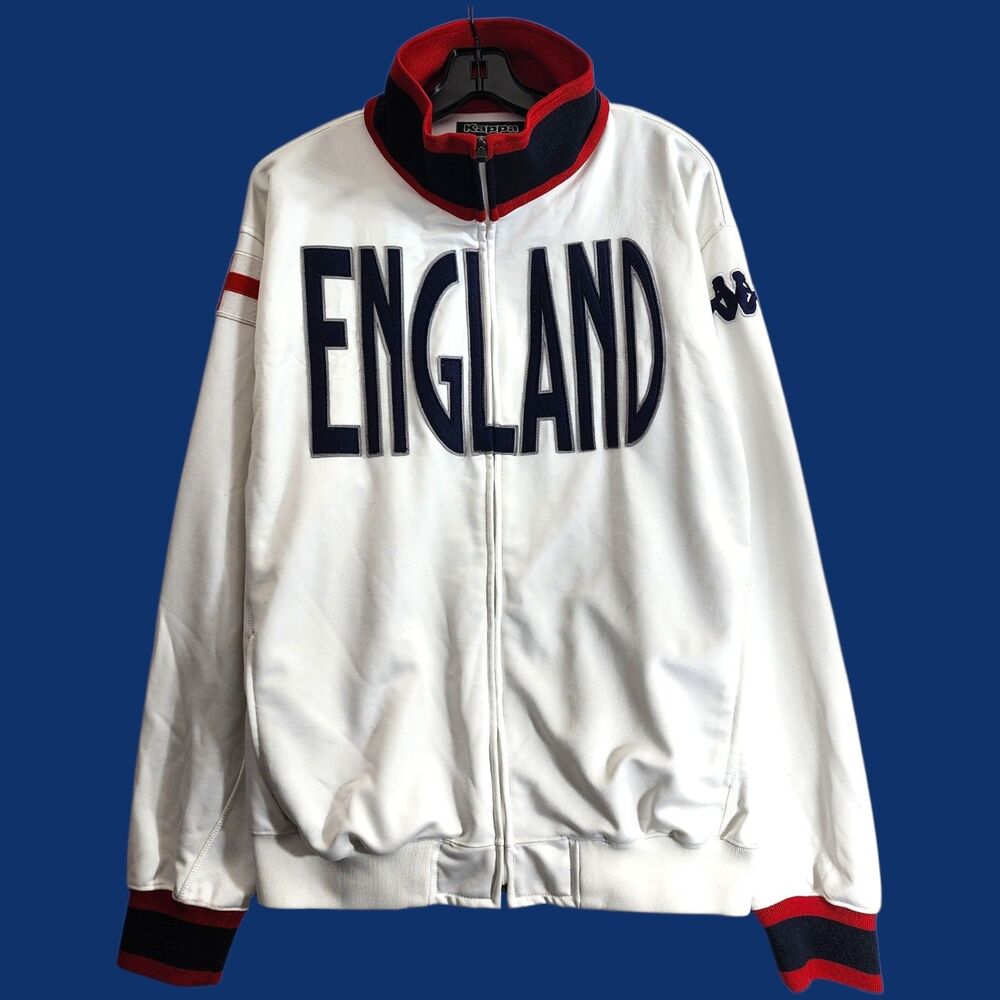 Vintage KAPPA Jacket ENGLAND Mens XL White Blue Full Zip Track Football Soccer
